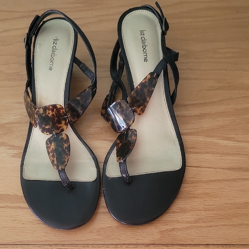 Liz Claiborne Brown Sandals with tortoise shell accents